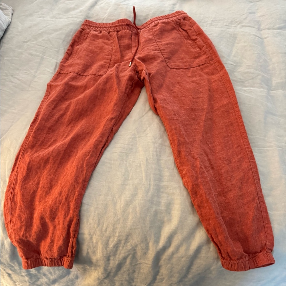 Athleta Linen Joggers in Rust Orange